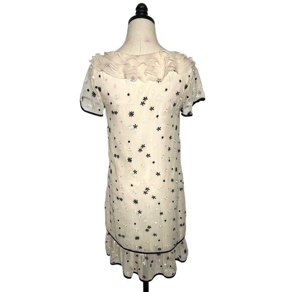 Anthropologie 4 Embroidered 100% Silk Sheath Dress 1940s Vintage Style Cream - Picture 4 of 8